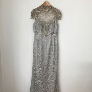 Mac Duggal satin&lace embellished couture gown